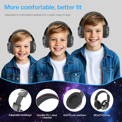 Kids Bluetooth 5.3 Headphones, Wireless Metallic Gradient Headset, Lightweight Foldable on Ear Headphones with Aux Cord, Fast Charging, Built-In Mic, for School/Travel/Tablet/Ipad