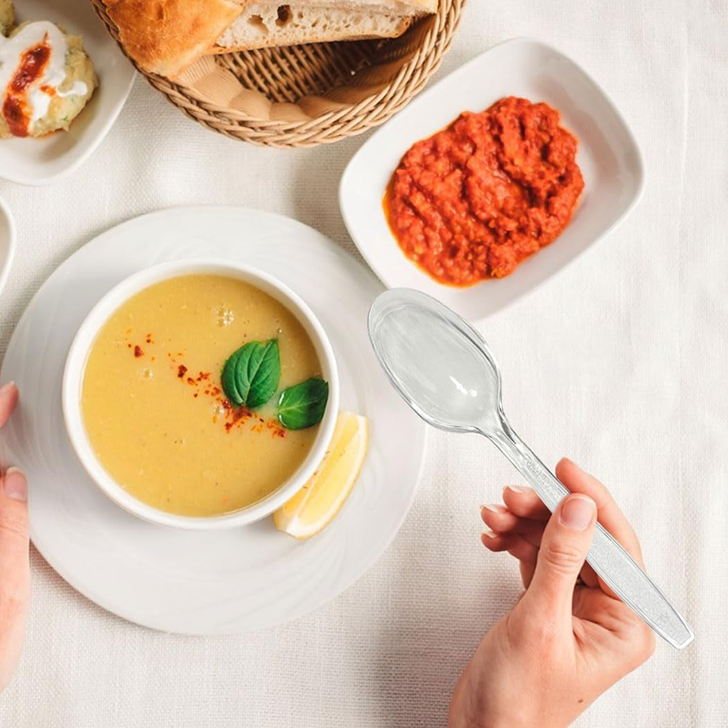 Plastic Silverware Set, 30-Piece Disposable Plastic Utensils for Parties, Clear Cutlery, Plasticware Forks, Spoons, Knives