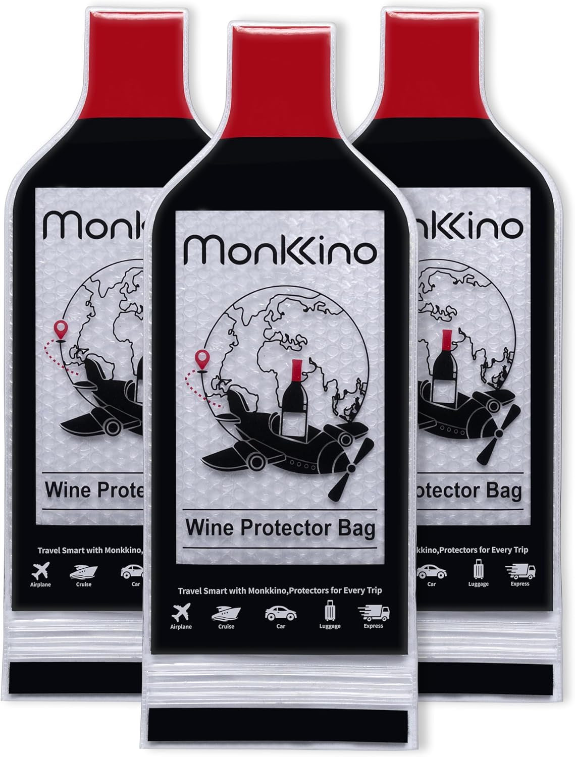 Wine Bags for Travel, 3 PACK Leakproof Wine Bottle Bags, (All-Around Protection) Reusable Wine Bottle Travel Protector Bags, Leak-Proof Wine Sleeves for Suitcase, Airplane, Durable Bubble Wrap