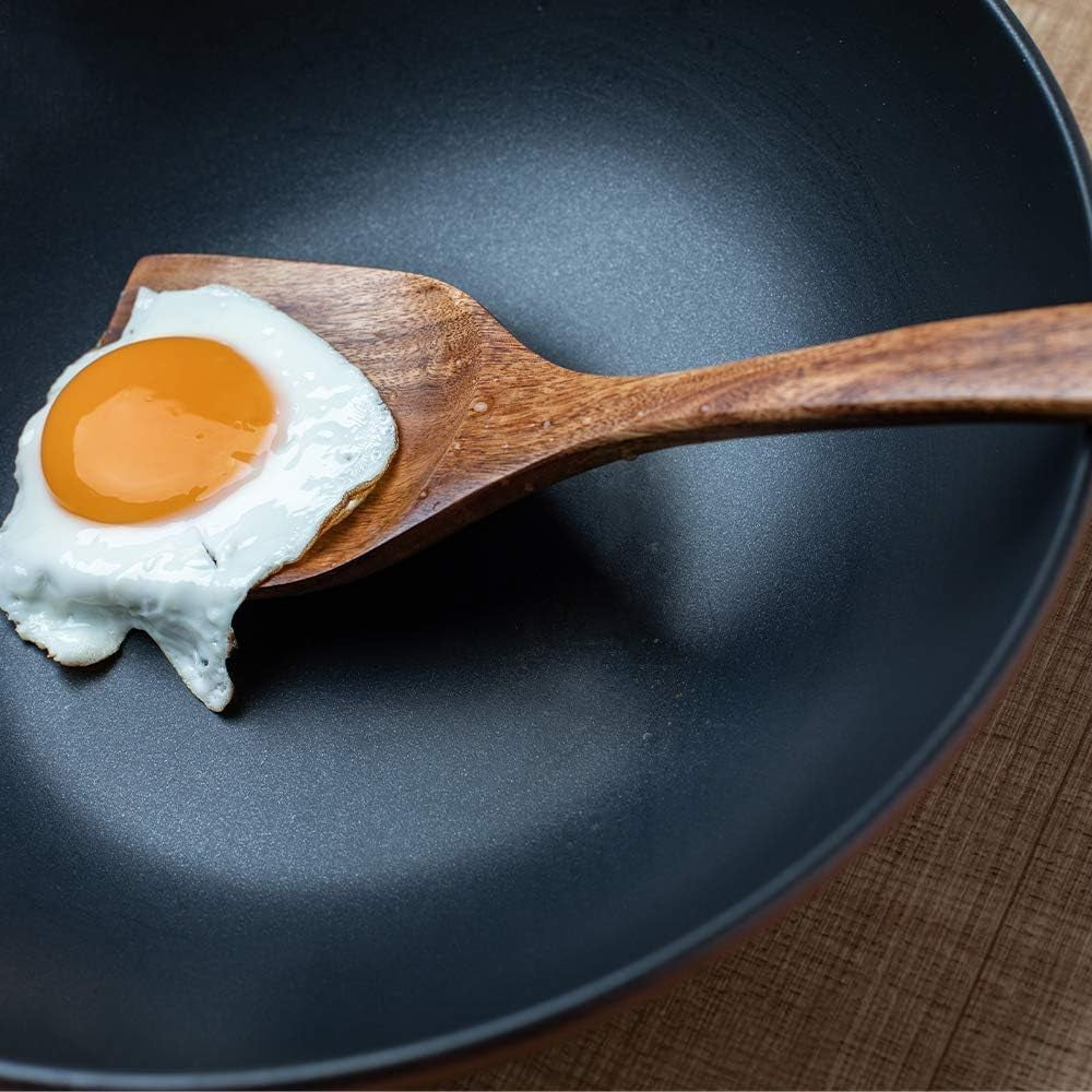 Wooden Spatulas, 2 Pcs Natural Acacia Wooden Cooking Utensils Set for Non-Stick Pan Kitchen Tool, Flipping and Wok Spatula, Wooden Spoons & Spurtle for Cooking