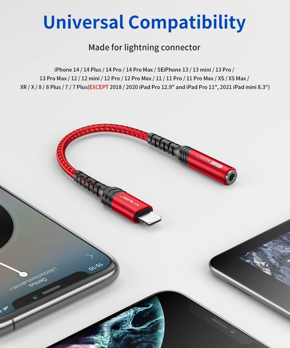 Headphone Adapter for Iphone Lightning to 3.5Mm Adapter [Apple Mfi Certified] Compatible with Iphone 14 Pro Max/14 Plus/13 12 11 Pro Max/Se/Xs-Red