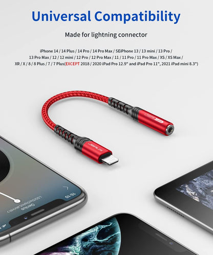 Headphone Adapter for Iphone Lightning to 3.5Mm Adapter [Apple Mfi Certified] Compatible with Iphone 14 Pro Max/14 Plus/13 12 11 Pro Max/Se/Xs-Red