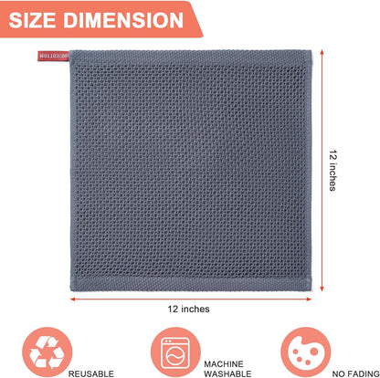 Kitchen Towels 6-Pack Kitchen Dish Cloths,100% Cotton Towels Waffle Weave, Ultra Soft Absorbent, Quick Drying, 12X12 Inches,Dark Grey