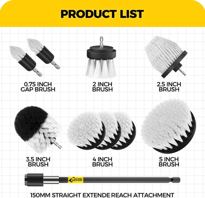 10Pieces Drill Brush Attachments Set, Power Scrubber Brush with Extend Long Attachment，Scrub Brush，Shower Scrubber，Cleaning Supplies，Bathtub, Bathroom, Kitchen,White
