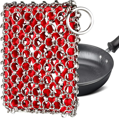 Cast Iron Scrubber, Skillet Chainmail Scrubber for Cast Iron Pan - Chain Mail Scrubber Cast Iron Sponge - Metal Scrubber Cast Iron Skillet Cleaner, Wok, Frying Pans, Dutch Oven Cleaning Scrubber