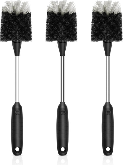 Bottle Brush of 3 Pack, 13-In Long Stainless Steel Handle Water Bottle Cleaner Brush Non-Slip Grip Bottle Brushes for Cleaning Water Bottles Sport Bottles Coffee Mugs Glasswares Cups, Black