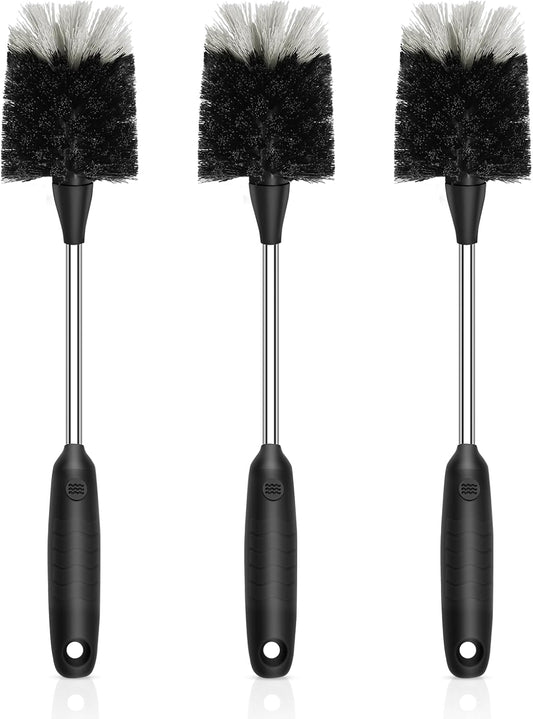Bottle Brush of 3 Pack, 13-In Long Stainless Steel Handle Water Bottle Cleaner Brush Non-Slip Grip Bottle Brushes for Cleaning Water Bottles Sport Bottles Coffee Mugs Glasswares Cups, Black