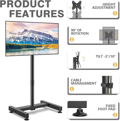 TV Floor Stand for 13-50 Inch LCD LED Flat/Curved Panel Screen Tvs up to 44 Lbs, Height Adjustable TV Stand Mount with VESA 200X200, Portable TV Stand for Bedroom, Dorm Room, Office