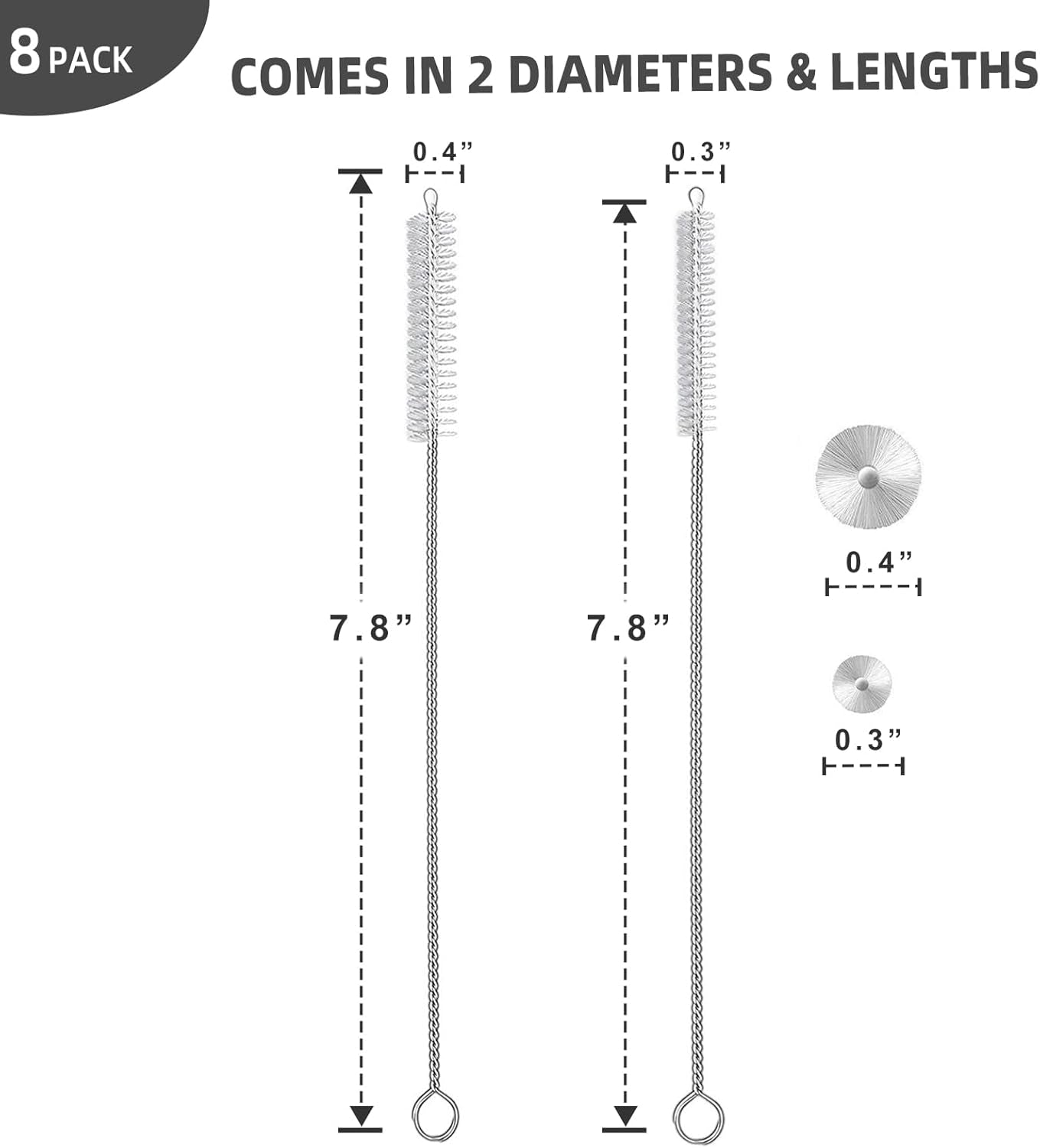 Straw Cleaner Brush Set, 8-Piece Long Cleaning Brush for Straws on Tumbler, Water Bottle, Sippy Cup, and Pipes, Tubes or Hummingbird Feeders
