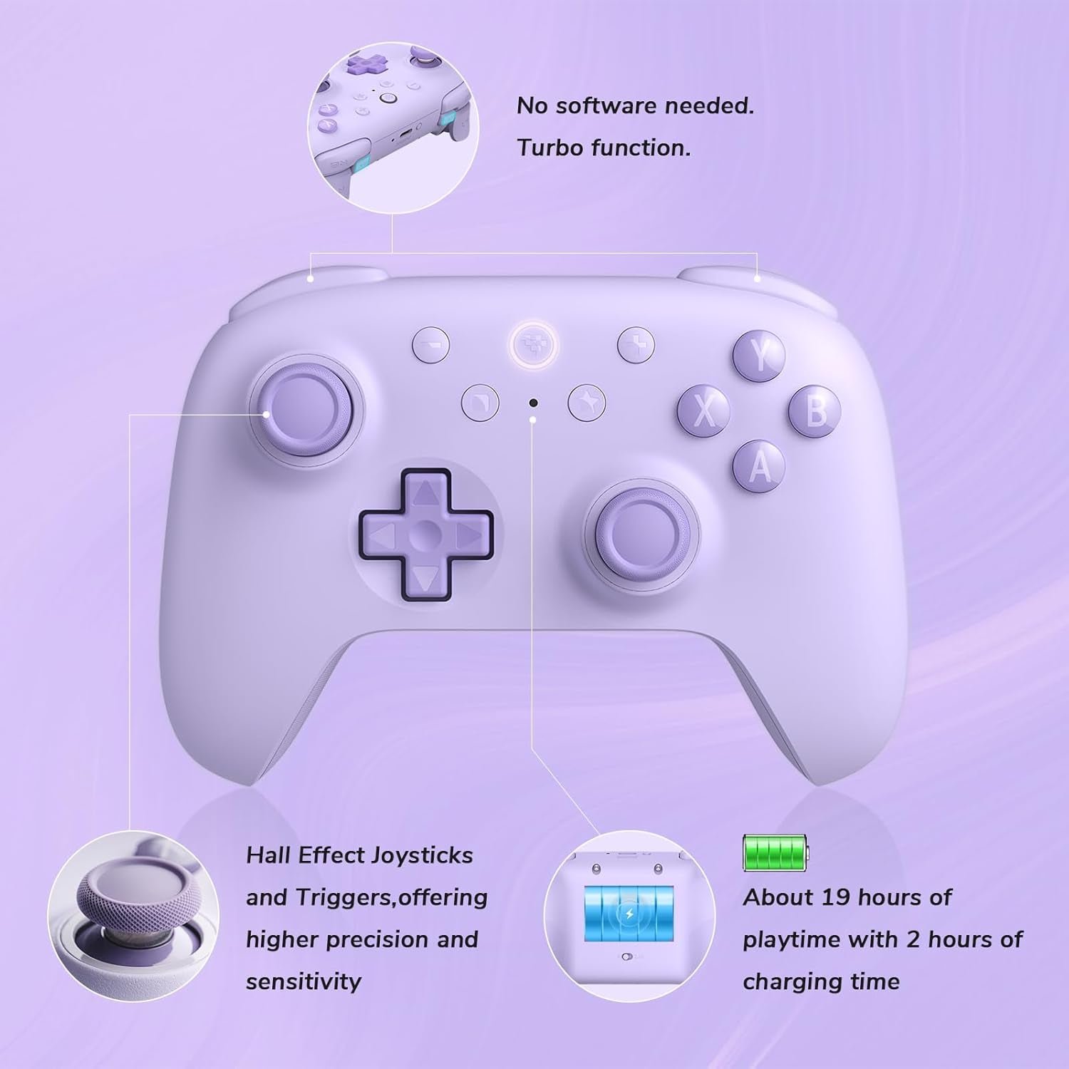 Ultimate 2C Wireless Controller for Windows PC and Android, Gamepad with 1000Hz Polling Rate, Remappable L4/R4 Bumpers, Rumble Vibration and Turbo Function(Purple)
