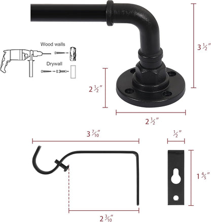 Wrap around Curtain Rods for Windows 16.2 to 75 Inch, 3/4 Inch Diameter Industrial Telescoping Curtain Rod, Splicing Adjustable Window Rods for Indoor/Outdoor, Black
