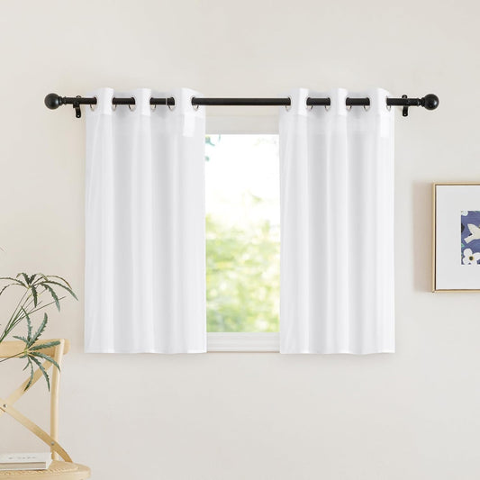 White Sheer Kitchen Window Curtains 24 Inches Long, Grommet Short Curtains Elegant & Airy Breathable Light Filtering Drapes for Cafe/Basement, W30 X L24, 2 Panels