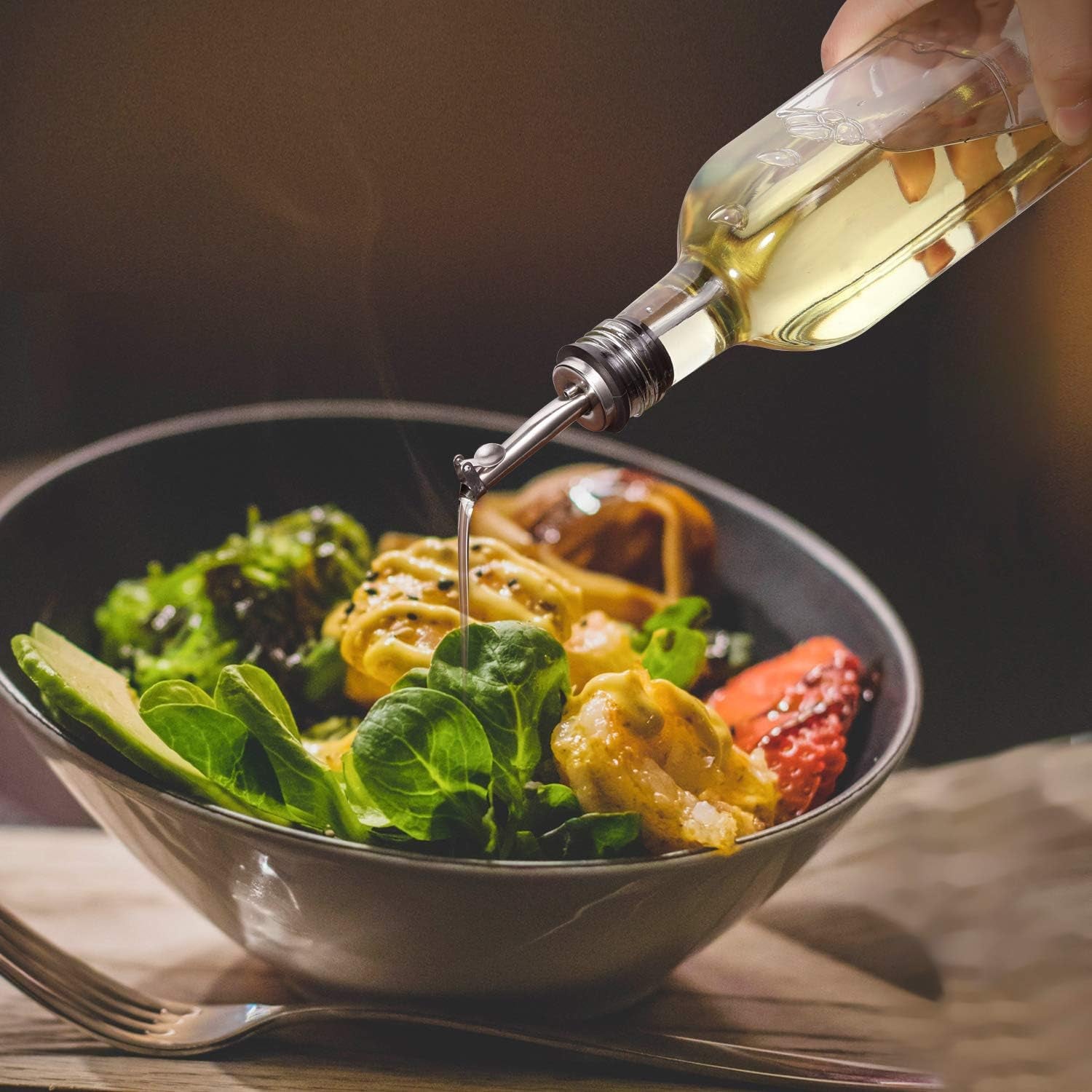 [2 PACK] 17 Oz Glass Olive Oil Dispenser Bottle Set - 500Ml Clear Oil & Vinegar Cruet Bottle with Pourers, Funnel and Labels