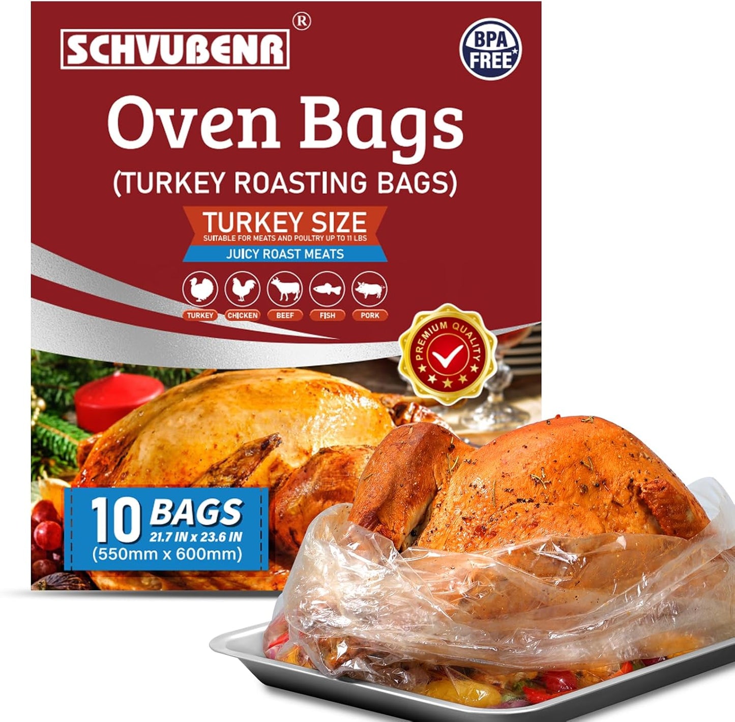 Turkey Oven Bags for Perfect Roasting - 21.7’’ X 23.6’’, 10 Counts, Large Size Turkey Cooking Bags for Oven, Locks in Juices for Flavorful Turkey - Microwave Safe, Thanksgiving, Christmas Essentials