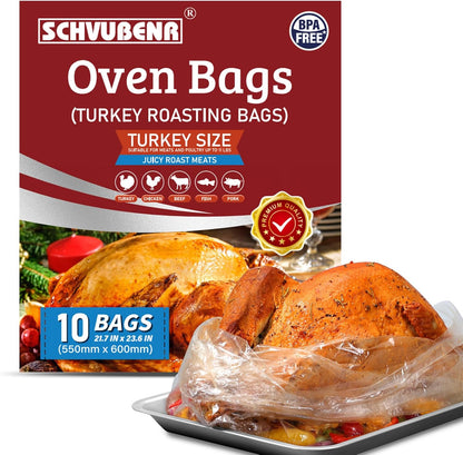 Turkey Oven Bags for Perfect Roasting - 21.7’’ X 23.6’’, 10 Counts, Large Size Turkey Cooking Bags for Oven, Locks in Juices for Flavorful Turkey - Microwave Safe, Thanksgiving, Christmas Essentials