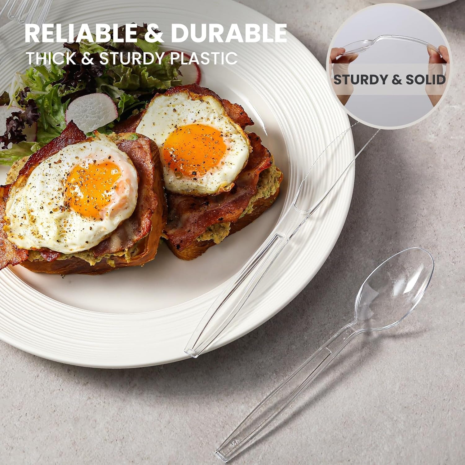 240 Count Extra Heavy Duty Clear Plastic Spoons, Solid and Durable Premium Disposable Spoons - Bpa-Free & Heat Resistant Plastic Cutlery Utensils for Parties, Events and Everyday Use