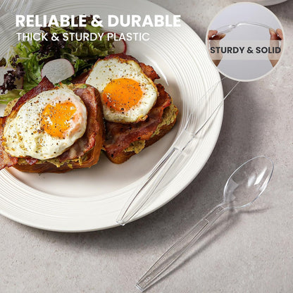 240 Count Extra Heavy Duty Clear Plastic Spoons, Solid and Durable Premium Disposable Spoons - Bpa-Free & Heat Resistant Plastic Cutlery Utensils for Parties, Events and Everyday Use