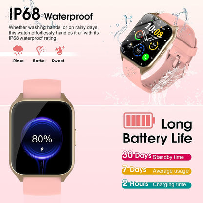 Smart Watch for Women, 1.85" HD Smartwatch (Answer/Make Call), 2025 Fitness Activity Tracker, 110+ Sport Modes/Heart Rate/Sleep Monitor/Pedometer, IP68 Waterproof Fitness Watch for Android Ios, Pink