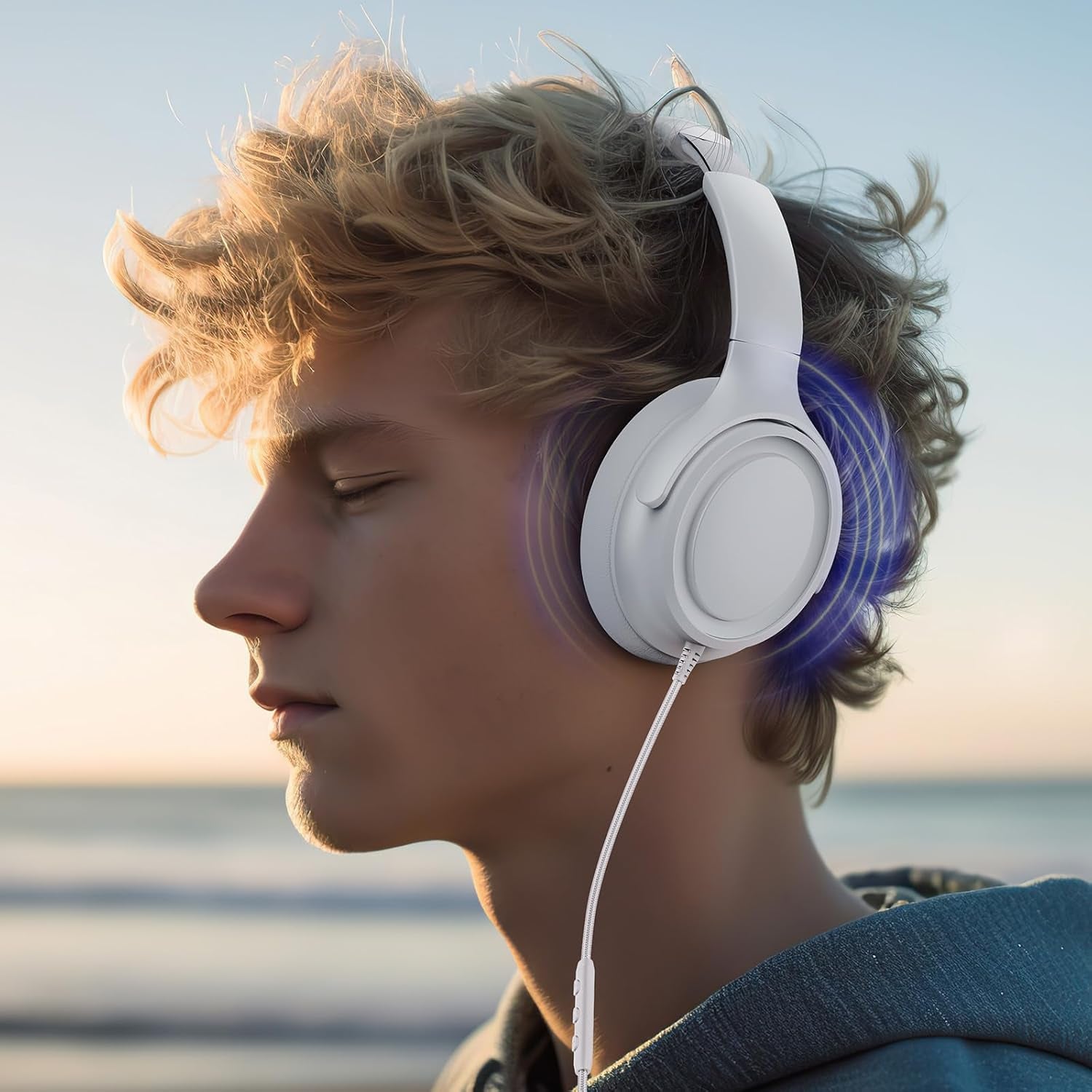 Wired Over-Ear Headphones with USB C Connector, Hi-Fi Stereo Sound, Noise-Isolating Ear Cups, Comfortable Fit for USB C Devices (No Bag, White)