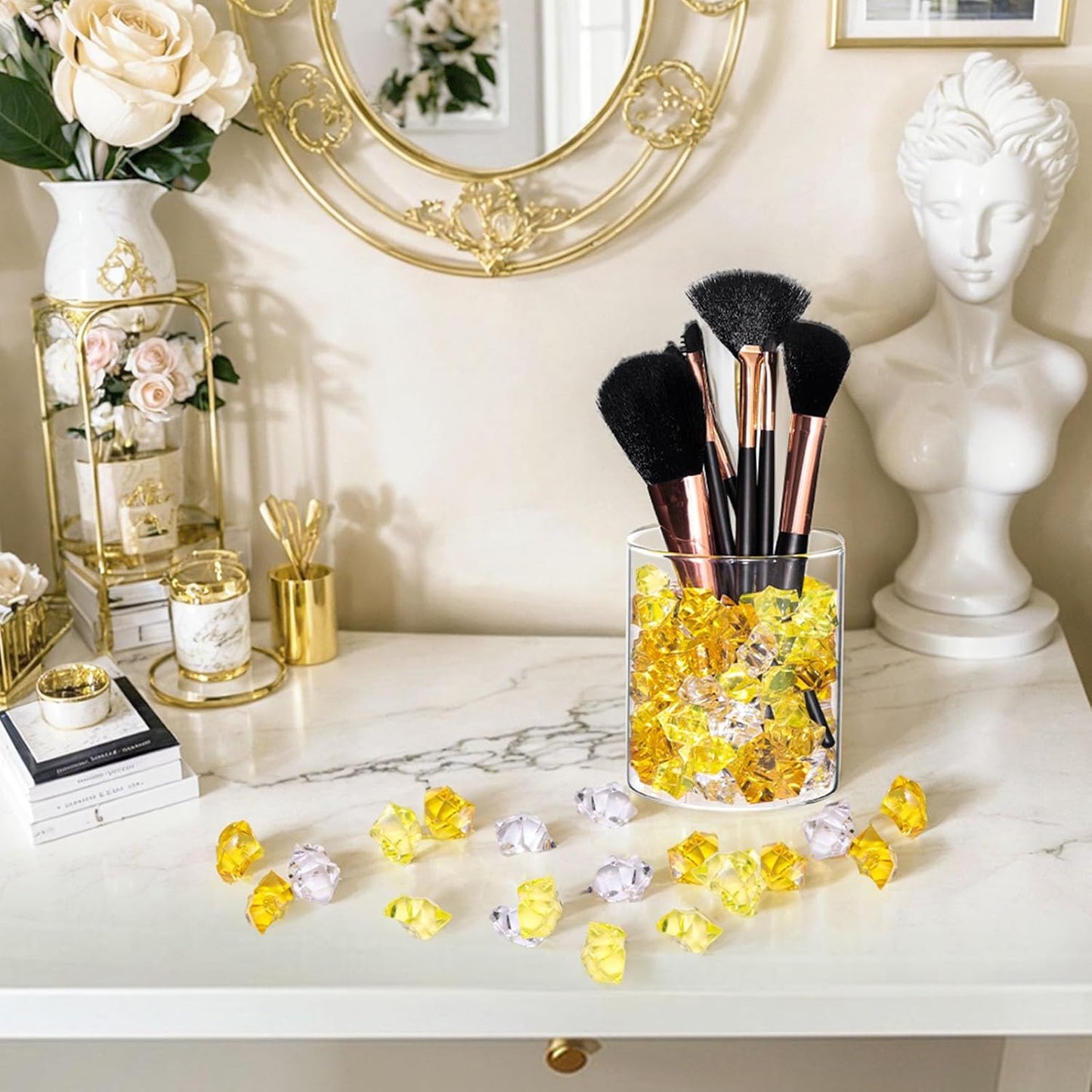 Yellow and Orange Fake Ice, 150PCS Acrylic Fake Diamonds, Crushed Ices Plastic Gems Vases Fillers for Aquarium Tank Rocks Table Scatter Wedding Party Home Decor