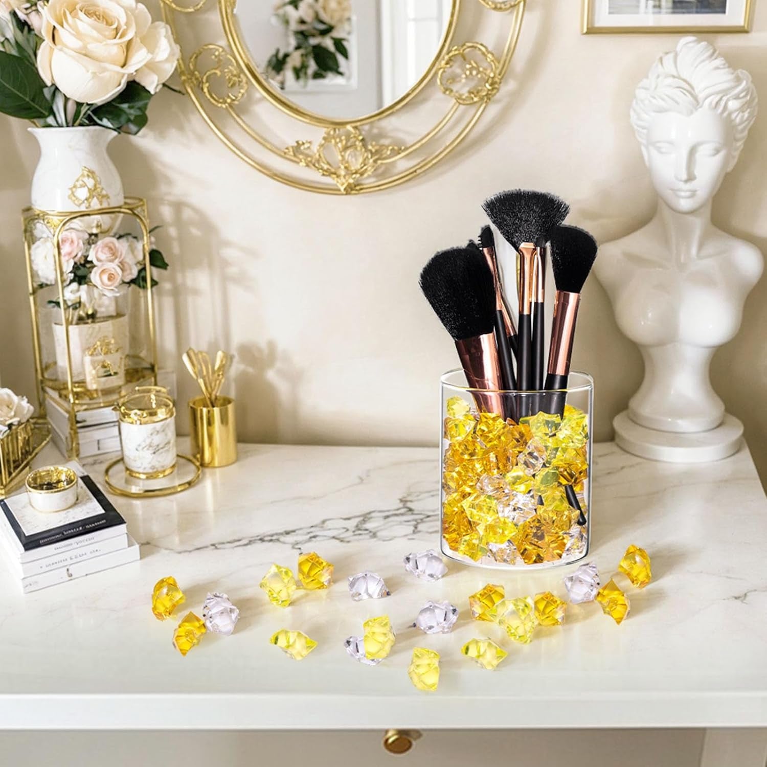 Yellow and Orange Fake Ice, 150PCS Acrylic Fake Diamonds, Crushed Ices Plastic Gems Vases Fillers for Aquarium Tank Rocks Table Scatter Wedding Party Home Decor