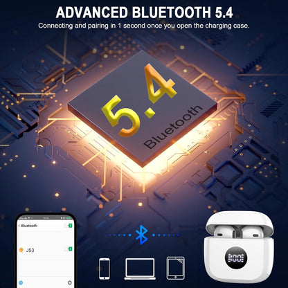 Wireless Earbuds, Bluetooth 5.4 Headphones Hifi Stereo, in Ear Ear Buds with 4 ENC Noise Cancelling Mics, 40H Playback Earphones with Mini Case, IP7 Waterproof Headset with LED Display