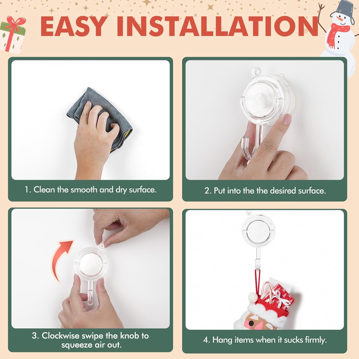 Wreath Hanger, Large Twist Lock Suction Cup Wreath Hooks, Heavy Duty, 22 LB Capacity, Removable and Reusable, Round, Clear, 2 Pcs