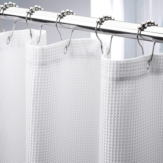 White Waffle Shower Curtain, 36X72 Inches, Fabric Stall Curtain with Waffle Weave, Hotel Quality Bathroom Shower Curtains