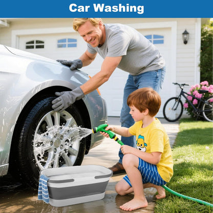 12L Collapsible Mop Bucket with Wheels, Folding Car Wash Bucket for Cleaning Supplies Mopping, Plastic Buckets with Handle Laundry Wash Basin Tub Water Pail for Fishing Camping RV Dorm Room Essentials