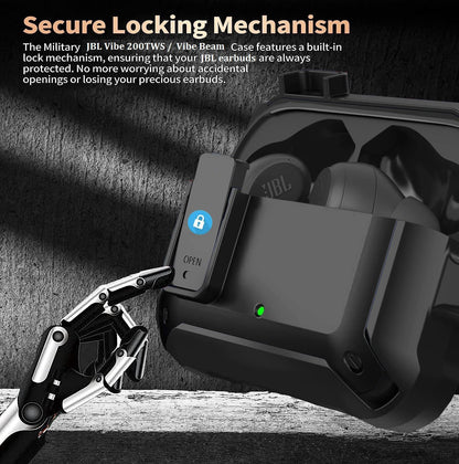 Compatible with JBL Vibe 200TWS/JBL Vibe Beam Case Cover Lock Clip with Cleaner Kit,Cool Protective Cover Men Women with Carabiner for JBL Vibe Beam 2 Charging Case - Black