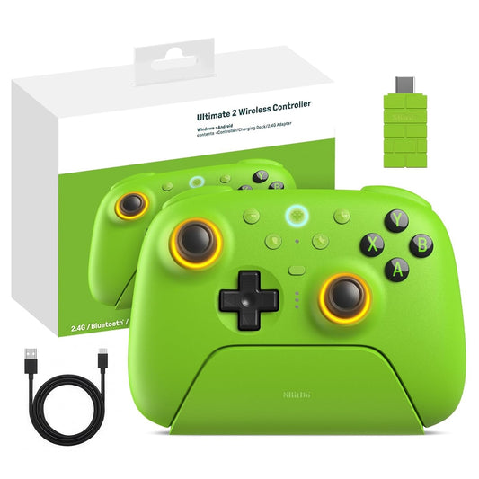 Ultimate 2 Wireless 2.4G Controller for Windows Android, TMR Joystick, Adjustable Trigger Locks, Star-Ring RGB Lights, Gamepad with Charging Dock (Green)