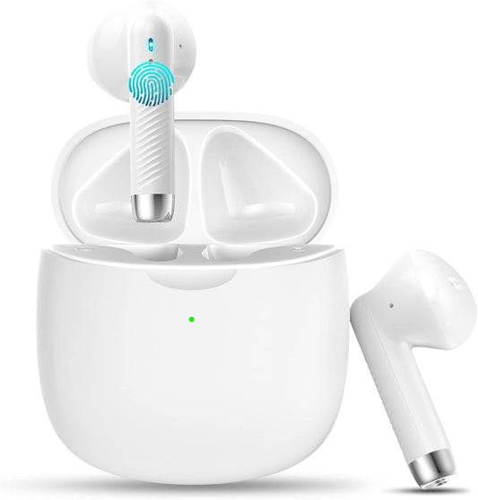 Wireless Earbuds, Bluetooth 5.3 Headphones in Ear with Noise Cancelling Mic, Earbuds Stereo Bass, IP7 Waterproof Sports Earphones, 32H Playtime USB C Charging Buds White for Android Ios