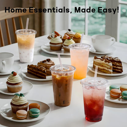 16 Oz Plastic Cups with Lids and Straws, 50 Pack, Disposable Iced Coffee Cups with Lids, Clear Cups with Lids for Cold Drinks, Iced Tea, Milkshakes, Smoothies - Durable & BPA Free