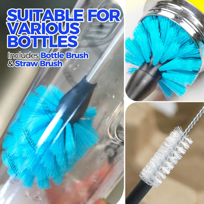 Bottle Brush Cleaner Set, 14" Long Handle Stainless Steel Bottle Cleaner Brush, 3 Straw Cleaner Brush, Bottle Cleaning Brush for Water Bottle, Cups, Abrasive Flat End Brushes, Straws Blue