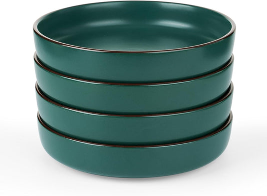 Mercury Pasta Bowls Set of 4, 33 Oz Large Salad Bowls, Stoneware Pasta Plates Bowls, Serving Bowls for Kitchen, Microwave & Dishwasher Safe, Dark Green