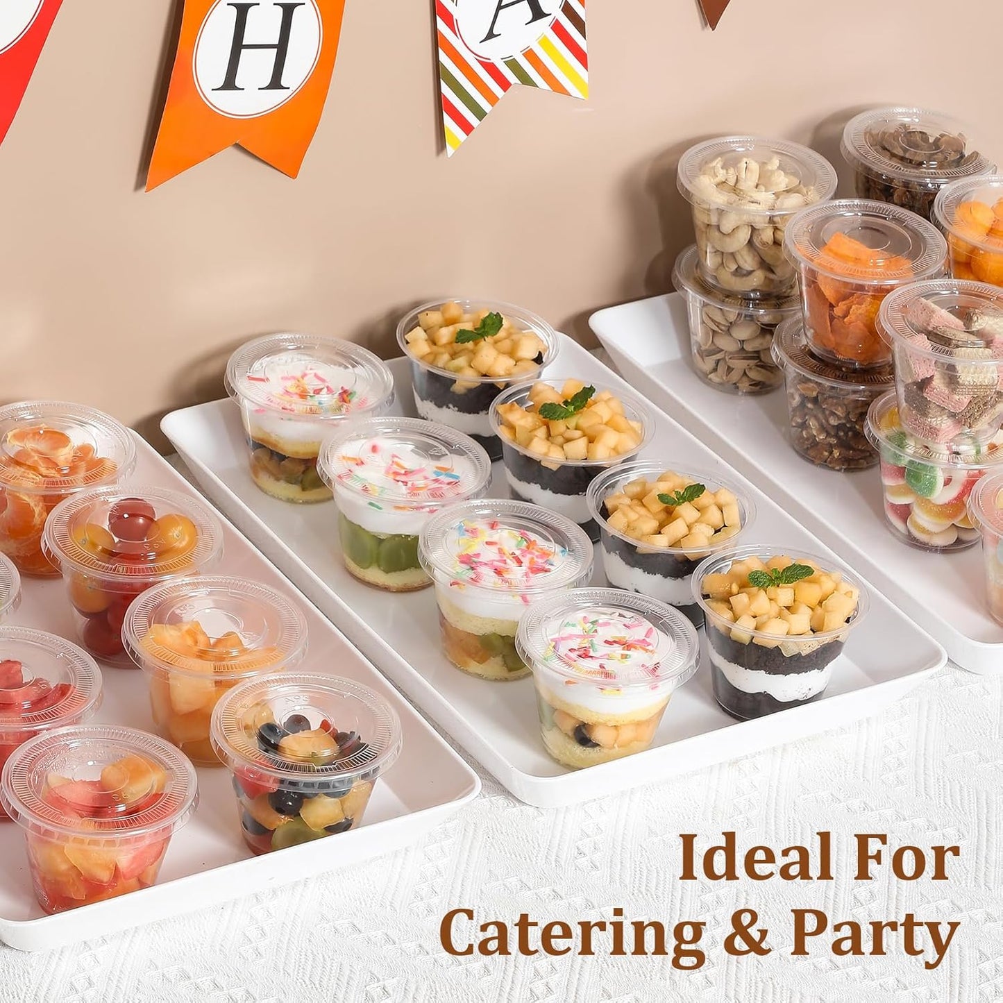 [50 Sets, 9 Oz Clear Plastic Cups with Flat Lids No Hole, Disposable Cups with Lids for Ice Cream, Pudding, Cake, Snacks Smoothie, Milkshake, Cold Drinks