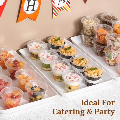 [50 Sets, 9 Oz Clear Plastic Cups with Flat Lids No Hole, Disposable Cups with Lids for Ice Cream, Pudding, Cake, Snacks Smoothie, Milkshake, Cold Drinks