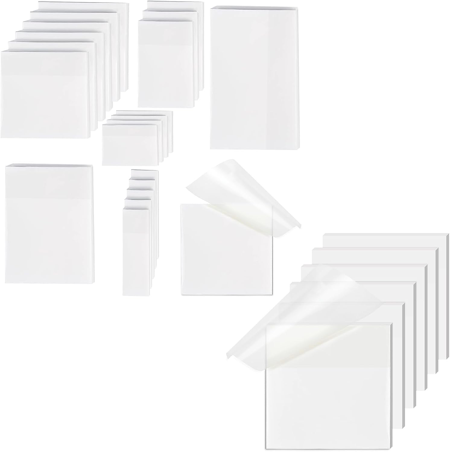 [1300 PCS] Transparent Sticky Notes, 6 Sizes Clear Sticky Notes Pads, Waterproof Self-Adhesive Translucent See through Sticky Notes for Annotating Books,School & Office