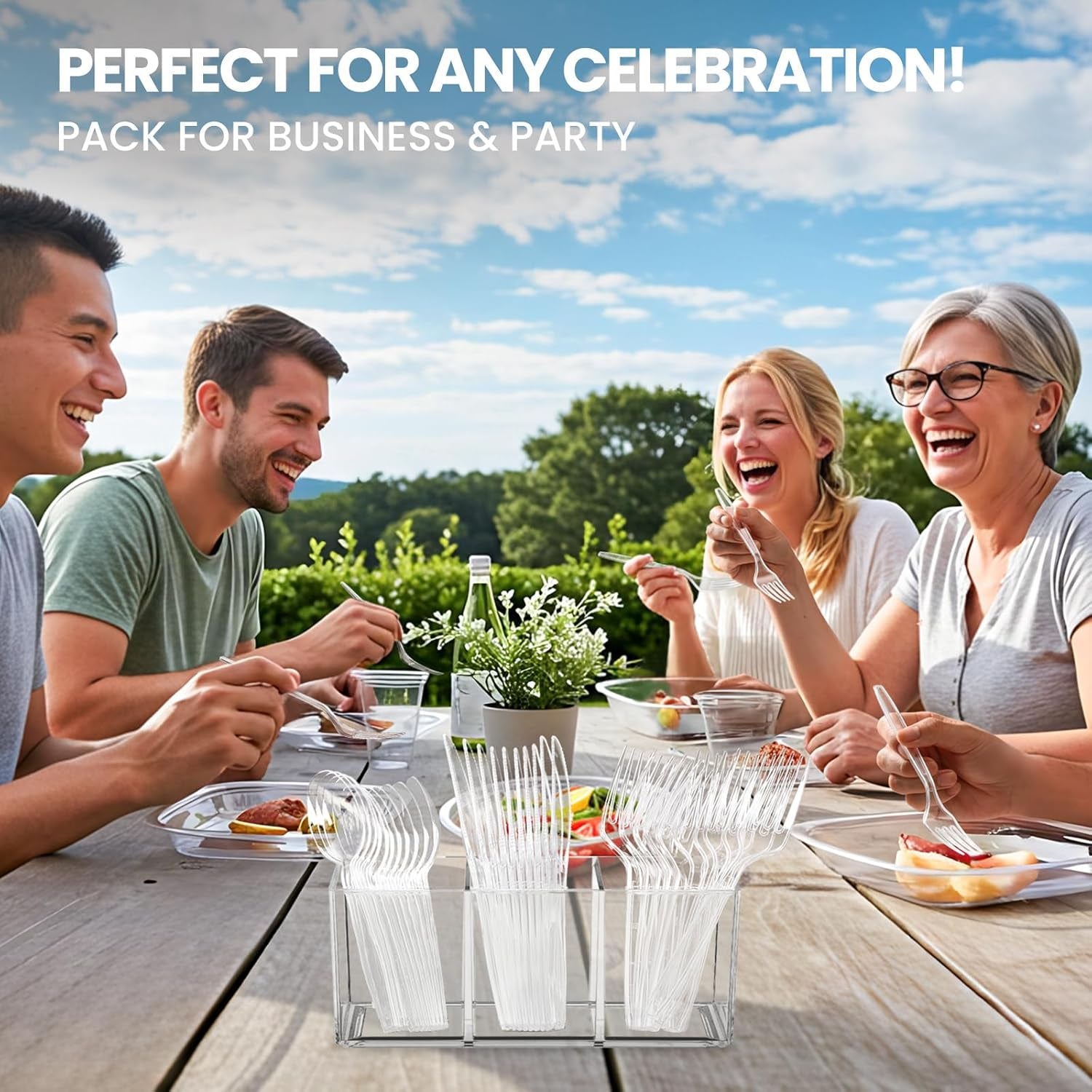 400 Count Heavy Duty Plastic Silverware, Bpa-Free, Clear Plastic Cutlery Set, Premium Disposable Utensils for Party Everyday Use, 150 Forks, 150 Spoons and 100 Knives