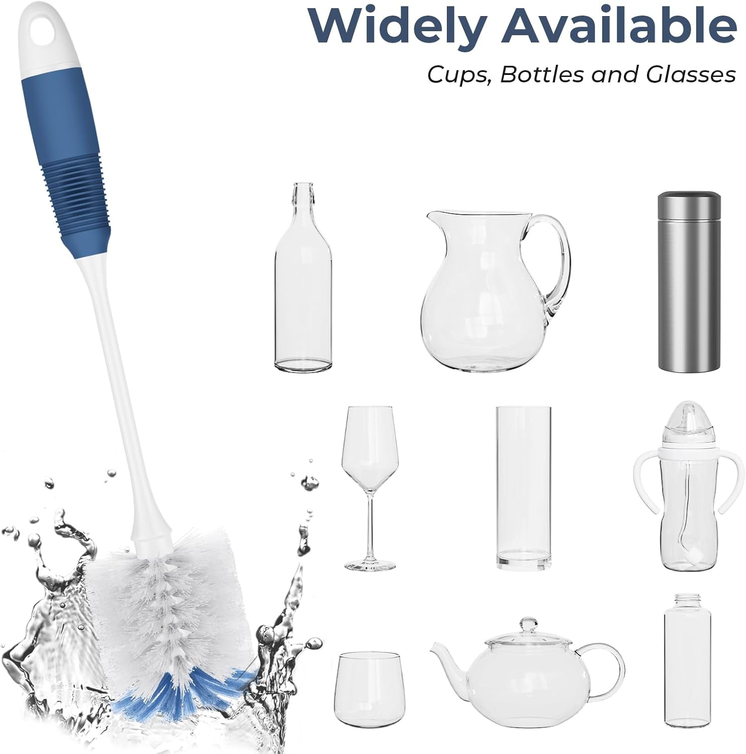 Bottle Brush Cleaner, Long Flexible Handle Bottle Brush Scrub for Water Bottles, Glasswares, Tumblers, Travel Coffee Mugs, 2 Pack