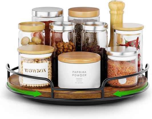 9" Lazy Susan Organizer for Table Top Rotating Spice Rack Organizations Wood Lazy Susan Turntable Organizer for Cabinet Kitchen Pantry Countertop Bathroom Vanity