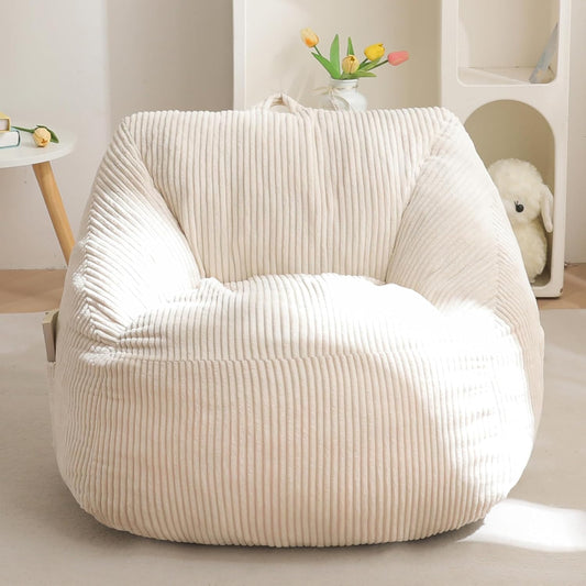 Kids' Bean Bag Chair with Handle - Comfortable Toddler Couch for Gaming, Reading, and Relaxation - Beige Accent Sofa with Pocket