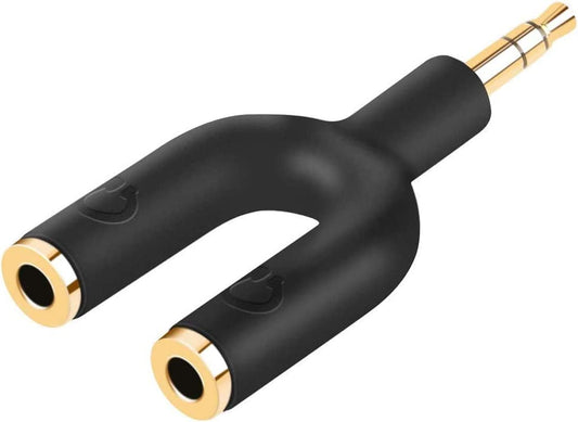 Headphone Splitter Adapter, 3.5Mm Male to 2 Port 3.5Mm Female Y Jack Splitter Adaptor Compatible with Headset, Earphone, Iphone, Ipad, Ipod,Tablets, MP3 Players&More, Black