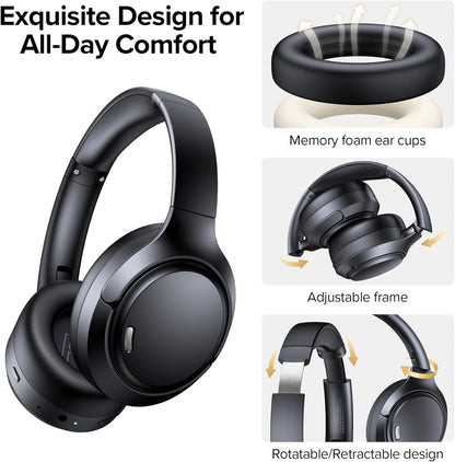 Hybrid Active Noise Cancelling Headphones 120Hrs Playtime ENC Clear Call Bluetooth Headphone over Ear Wireless Headphones Hi-Res Audio ANC Headset with Low Latency Mode for Game Travel Home PC