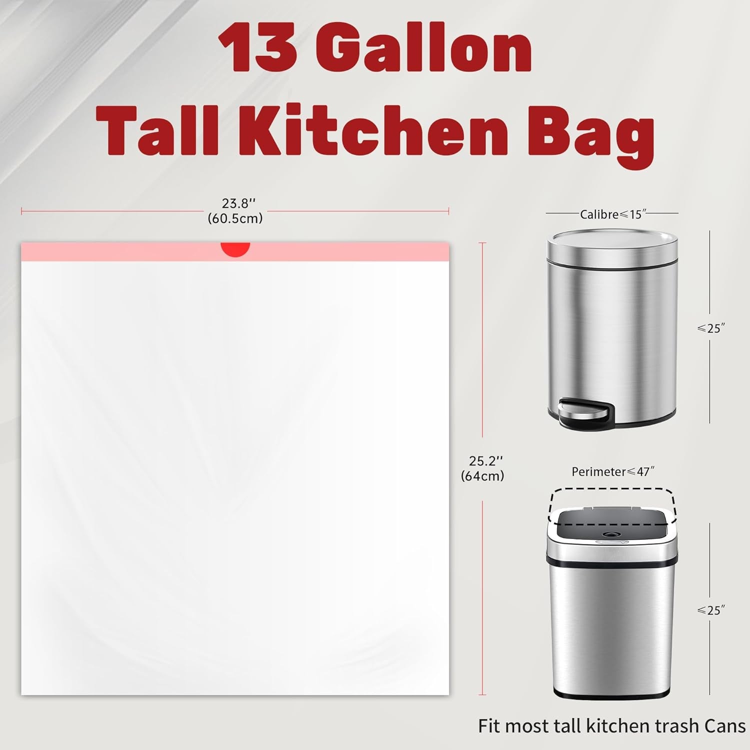 13 Gallon Trash Bags Drawstring, 20 Count Garbage Bags 13 Gallon Tall Kitchen,Heavy Duty Trash Bags for Bathroom, Outdoor, Waste Basket and Car, Unscented White Bathroom Garbage Bag