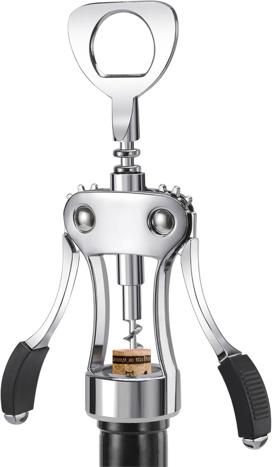 Wine Opener, Heavy-Duty Zinc Alloy Wing Corkscrew, Premium Beer Bottle Opener, Multifunctional Wine Accessories with Ergonomic Handle and Sharp Screw, for Kitchen, Bar, Restaurant, Bartenders