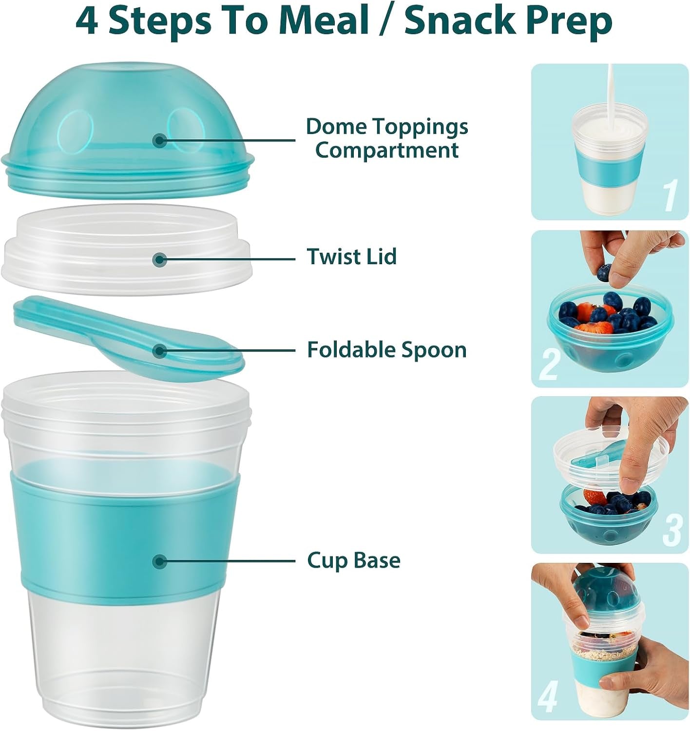 Yogurt Parfait Cups with Lids, 2 Pack 20 Oz Reusable Overnight Oats Containers with Lids, Topping Compartment & Spoon to Go for Breakfast Meal Prep, Portable & Lightweight (Blue&Green)