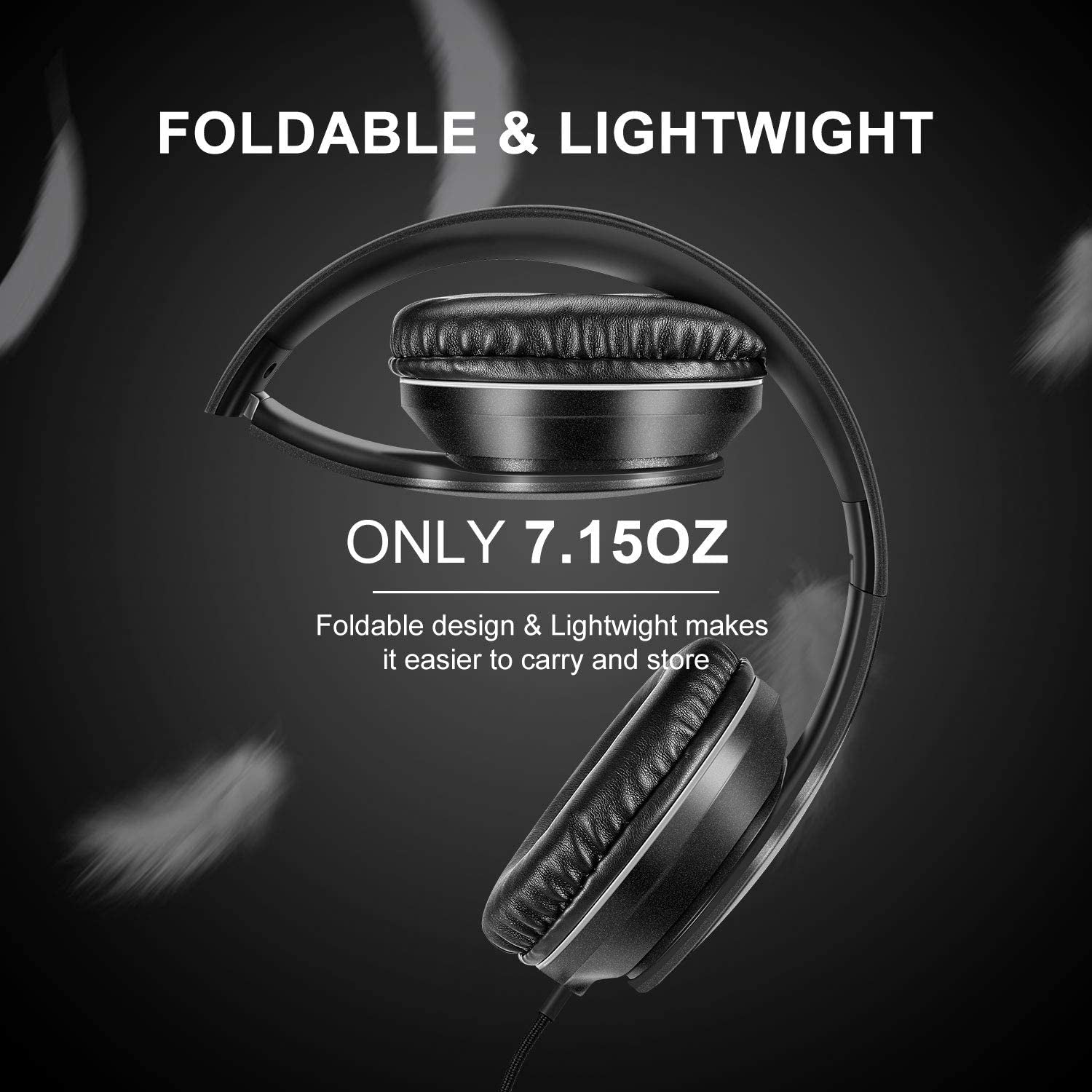 X6 Over-Ear Headphones with Microphone, Lightweight Foldable & Portable Stereo Bass Headphones with 1.45M No-Tangle, Wired Headphones for Smartphone Tablet MP3 / 4 (Space Black)