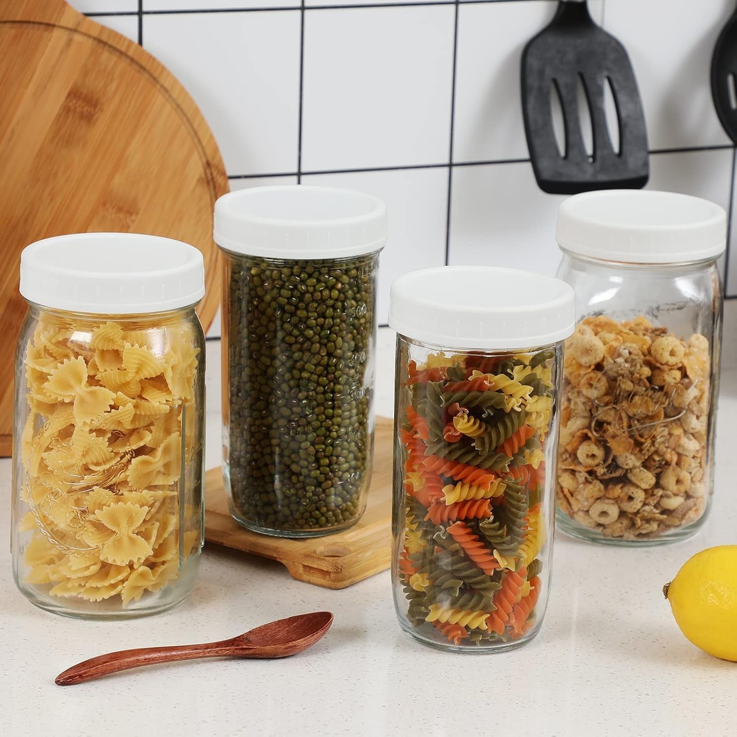 [10 Pack] WIDE Mouth Mason Jar Lids for Ball, Kerr and More - White Plastic Storage Caps for Mason/Canning Jars - Leak-Proof, Dishwasher Safe & Food Grade