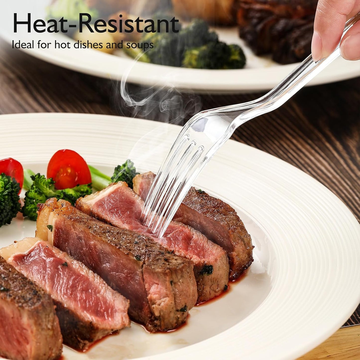 [100 Count] Clear Plastic Forks Heavy Duty, Premium Disposable Forks, Durable Plastic Cutlery for Parties, Picnics, Big Event, Daily Use - Heat Resistant & BPA Free